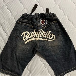 Bape Kids Baby Milo logo denim shorts